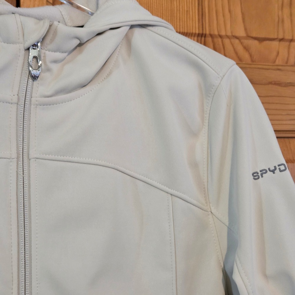 Spyder Womens Off White Hooded Softshell Fleece Lined Jacket Medium - Picture 3 of 8